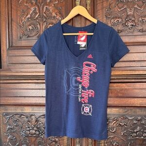 Chicago Fire soccer club league shirt v neck ladies blue navy adidas NEW medium